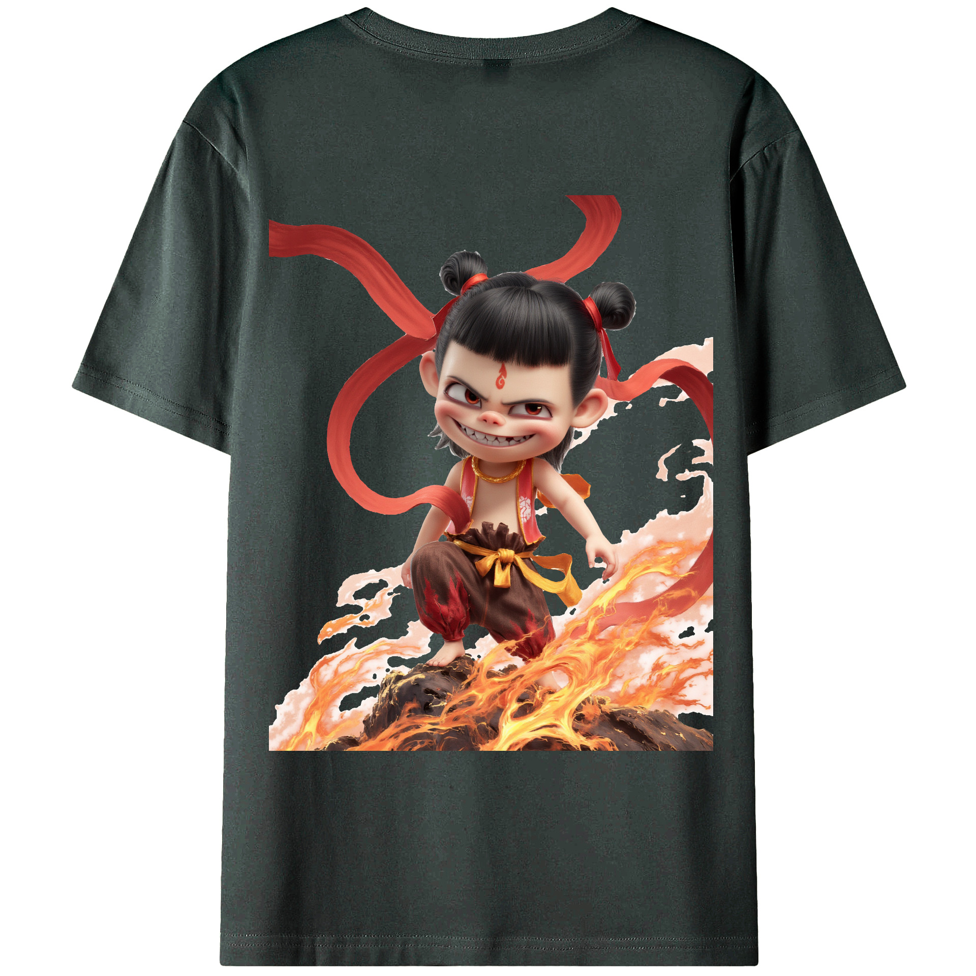 （画像用） Ne Zha 2 ナタ 魔童の大暴れ 綿100％ メンズ半袖Tシャツ（バックプリント） 通気性